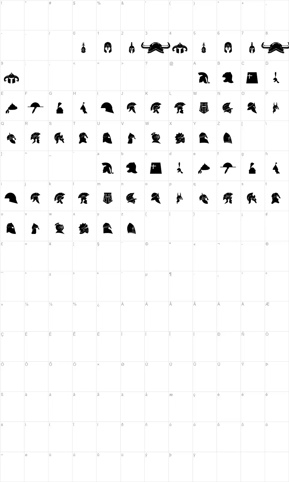 Helmetsfont character map