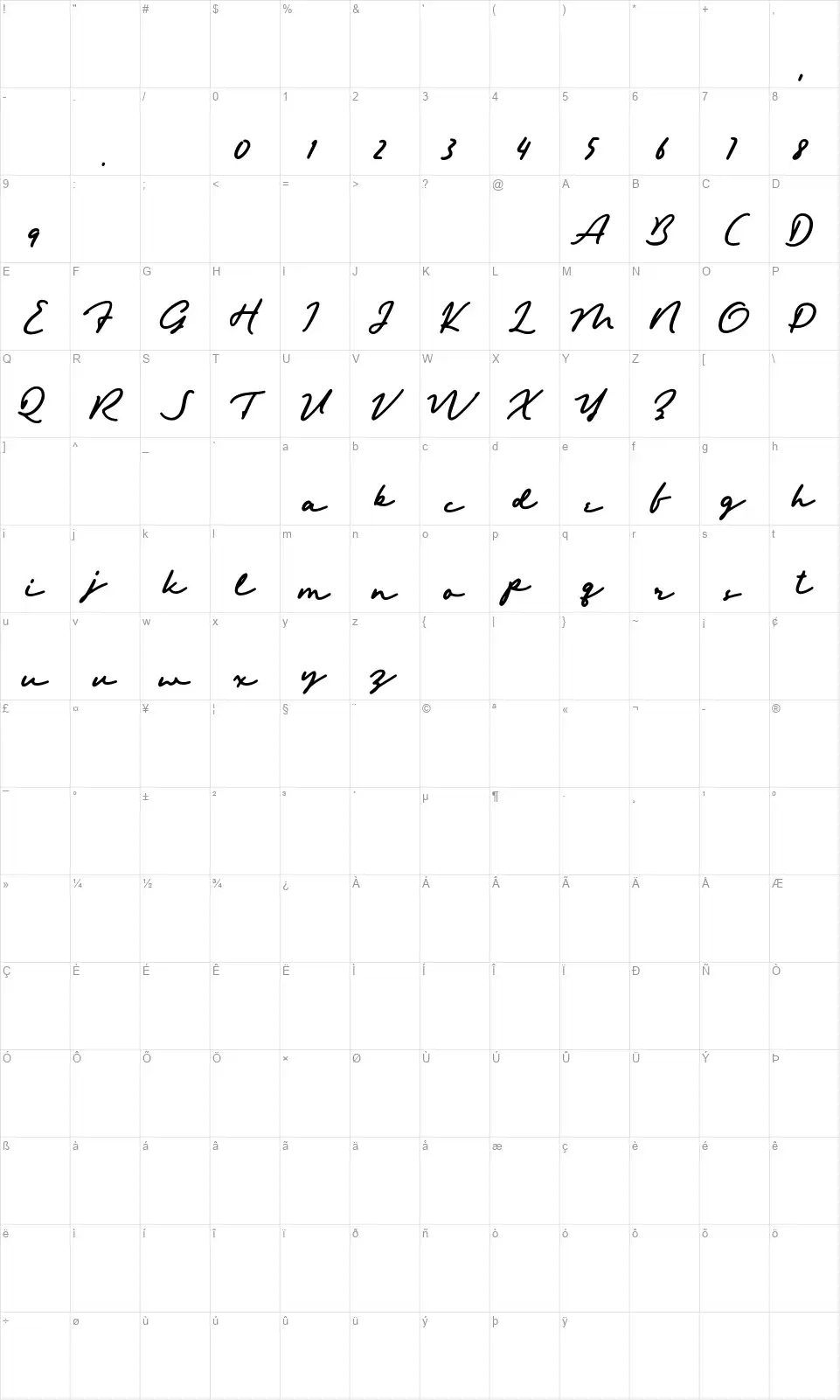 Hemisphers Scriptfont character map