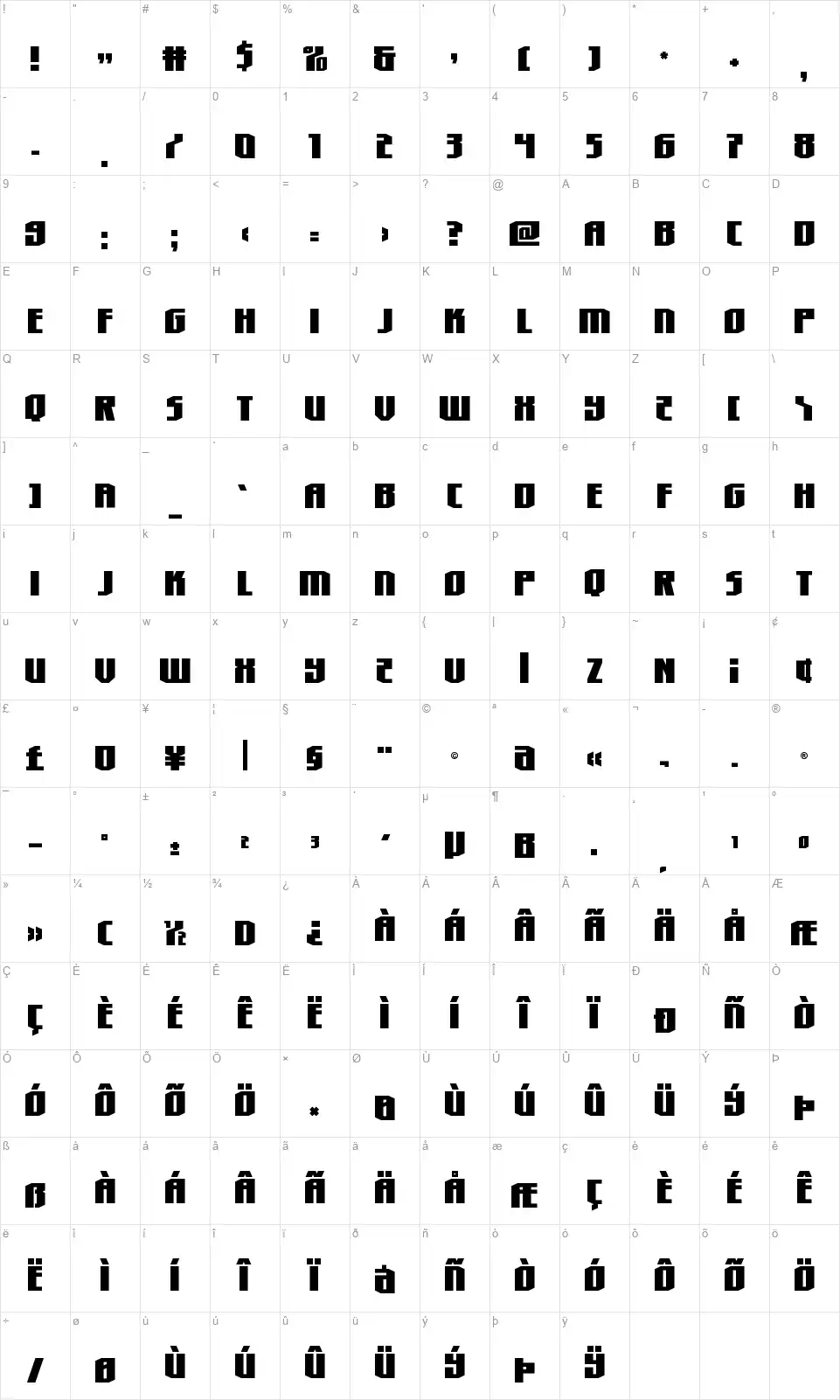 Hero Worshipfont character map