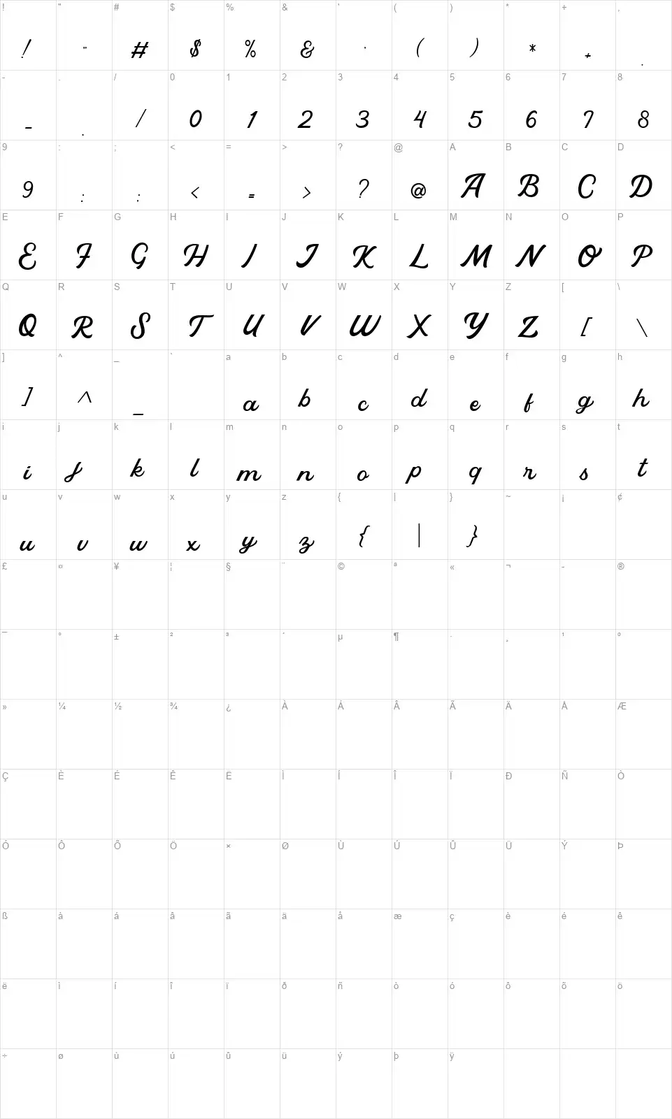 Hey Mondayfont character map
