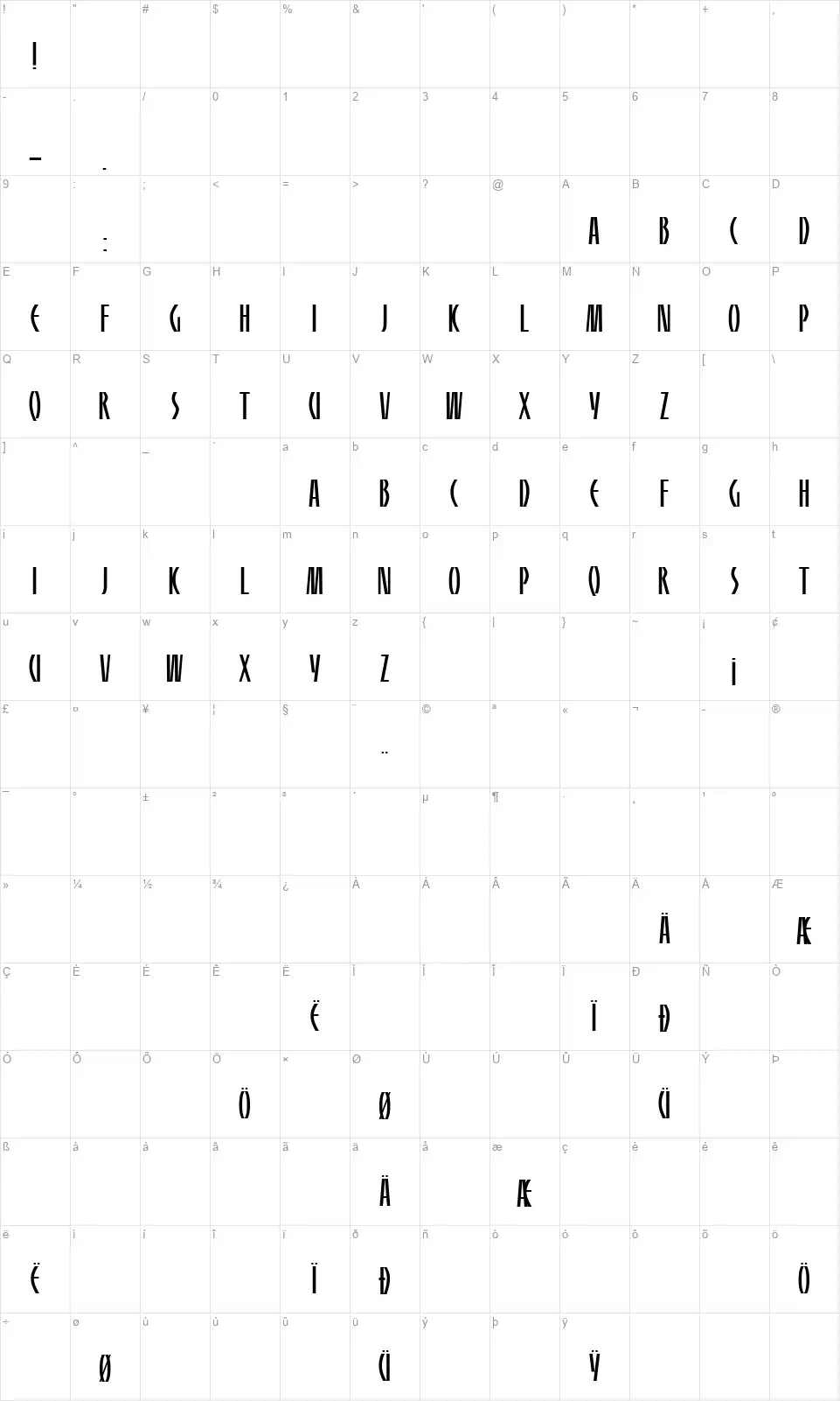 HFF Sultan of Swatfont character map