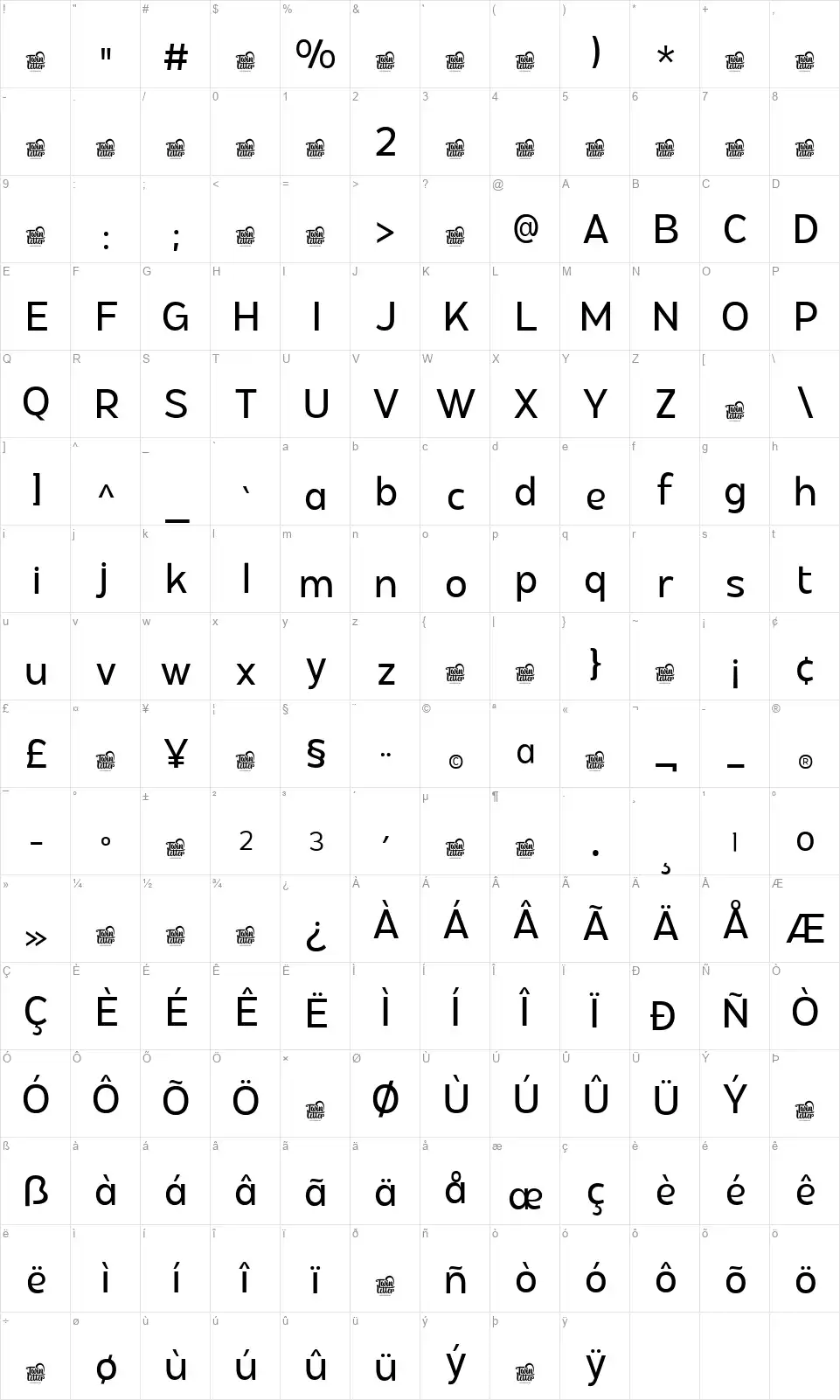 Hidophin Mapa de caracteres Hidophinfont character map