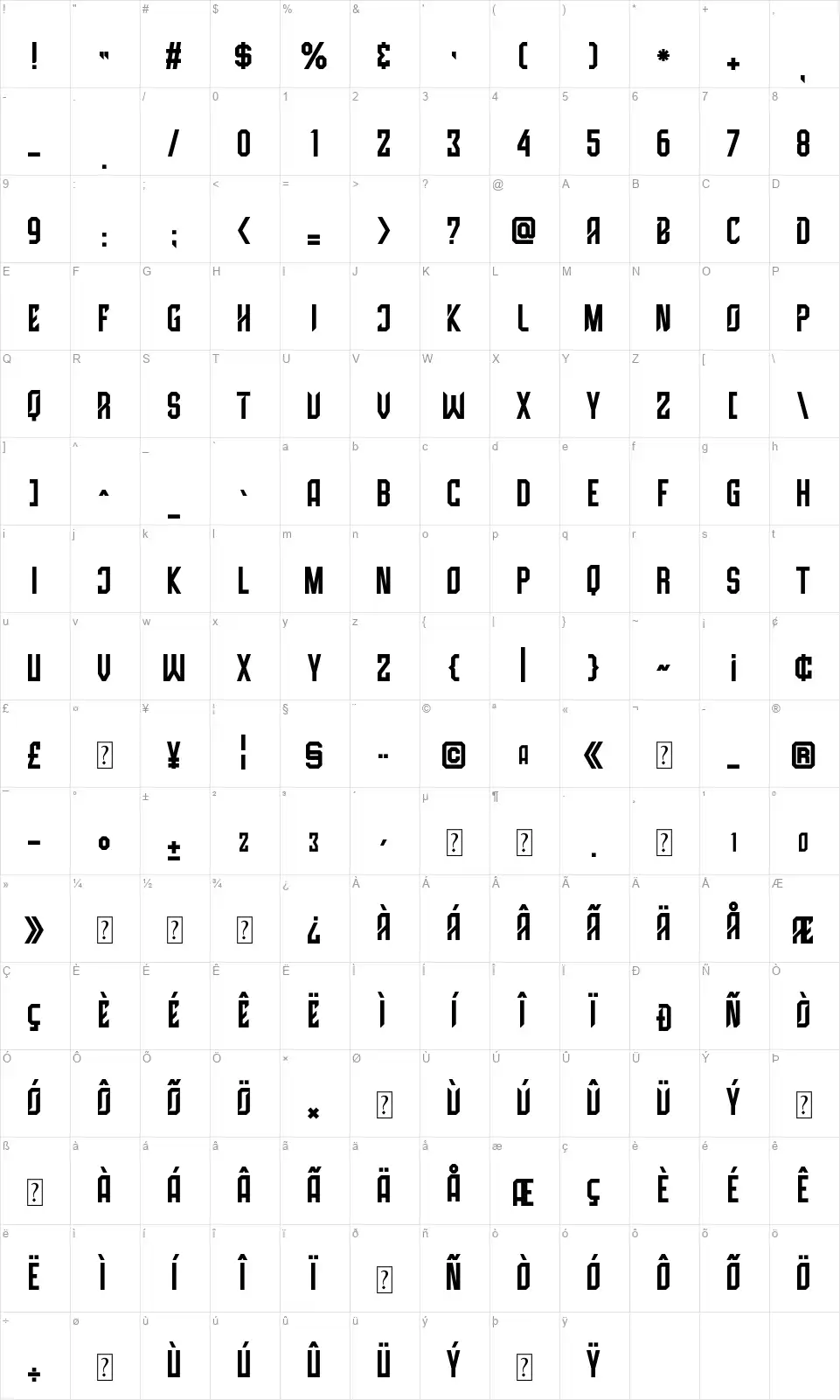 High Jerseyfont character map