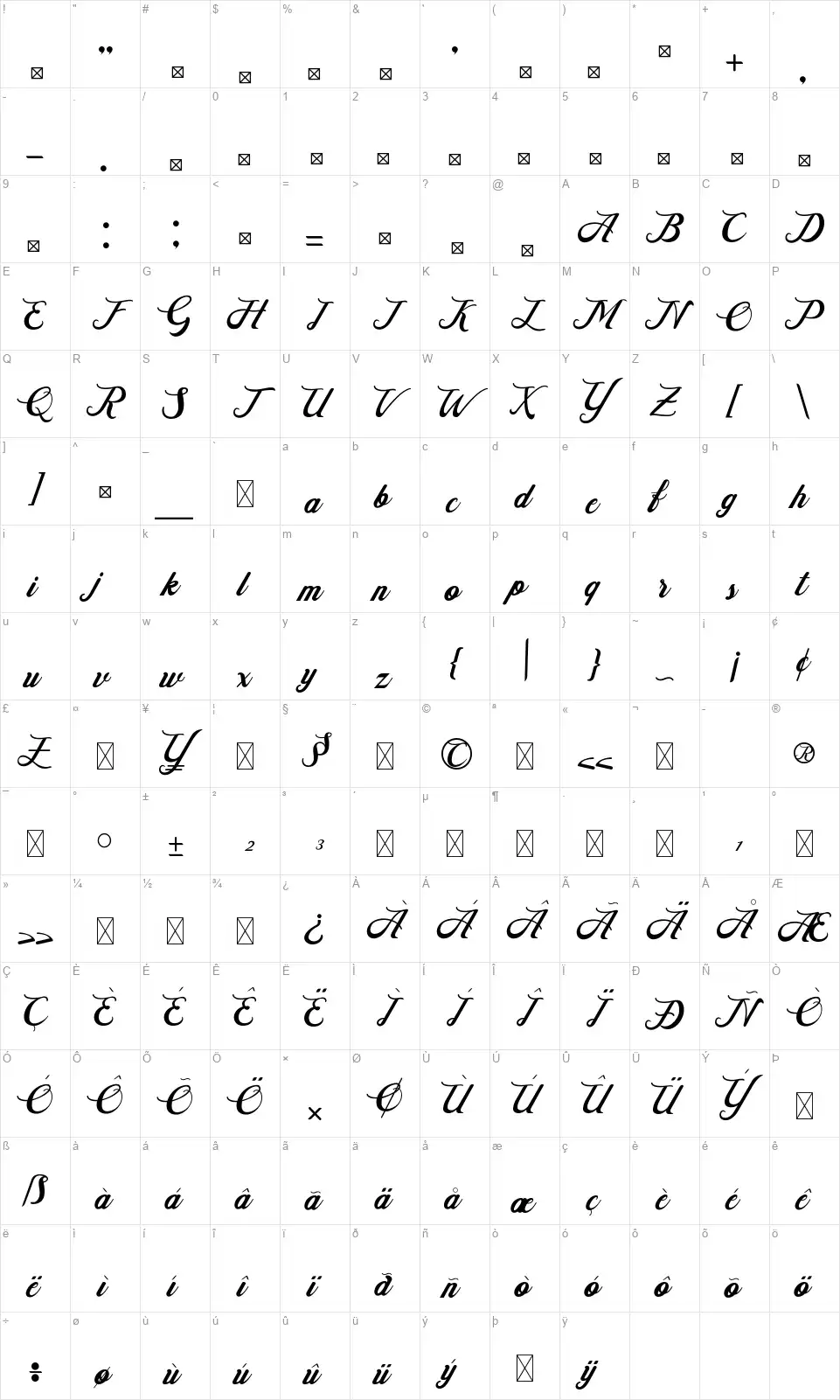 Hillwayfont character map