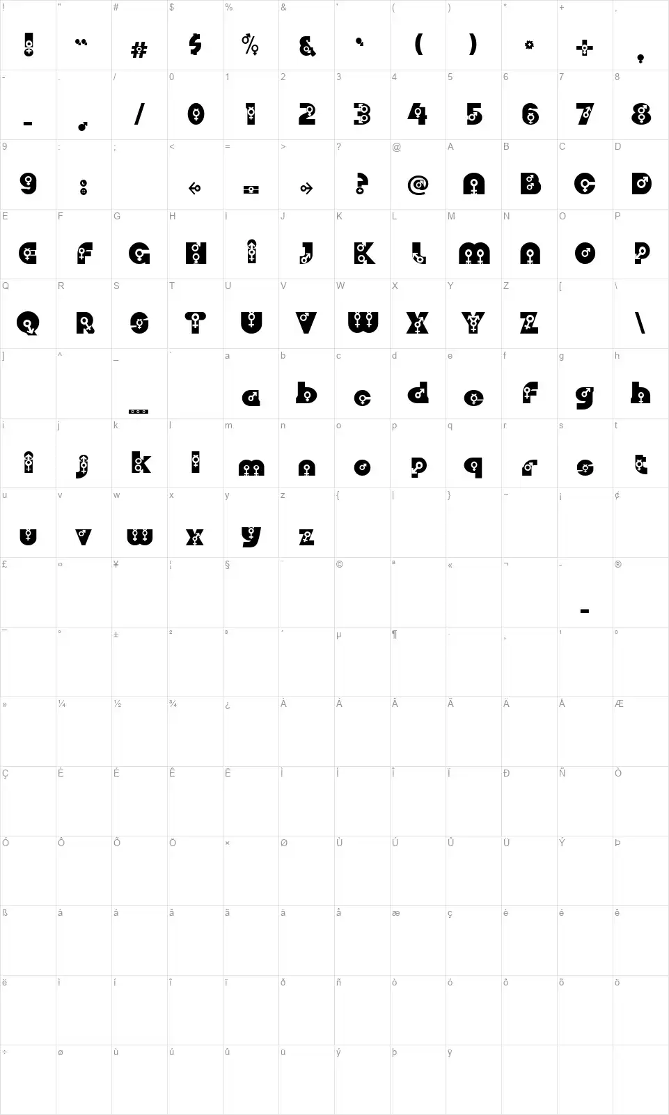 Him Her Itfont character map
