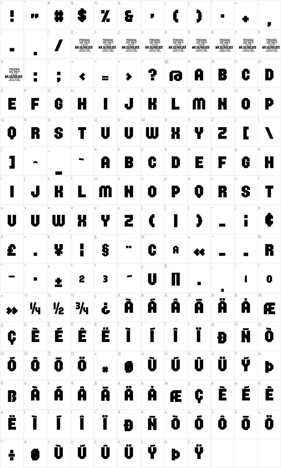 Holderfont character map