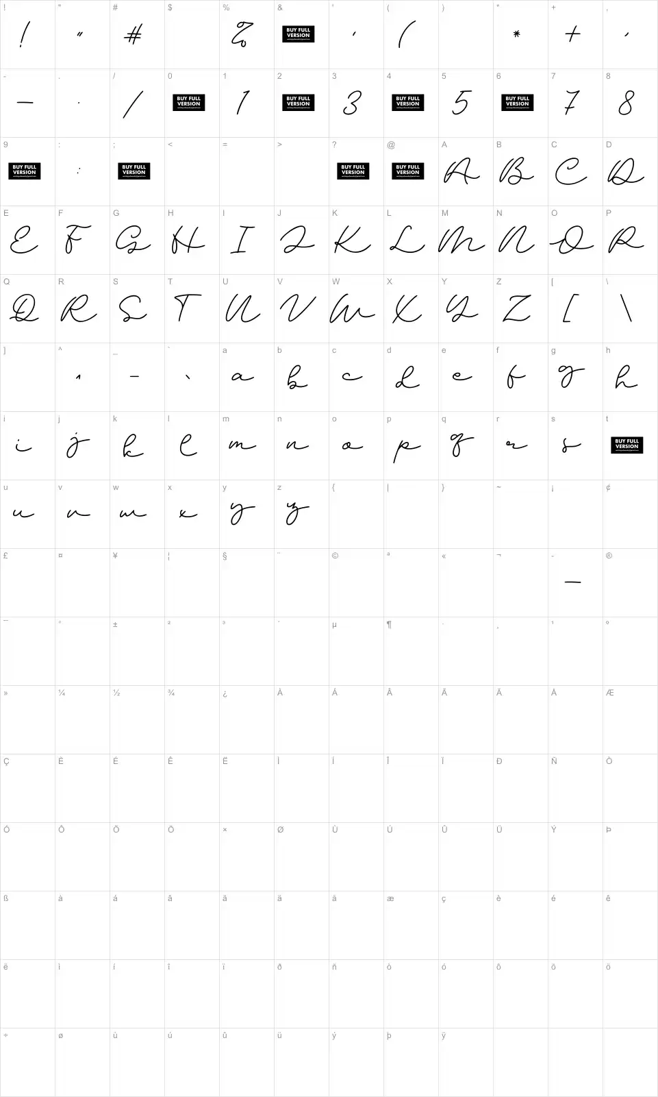 honeybuny Mapa de caracteres honeybunyfont character map