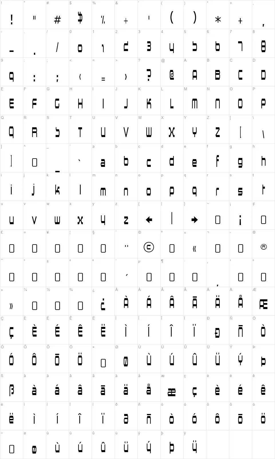 Horsepower-Regularfont character map