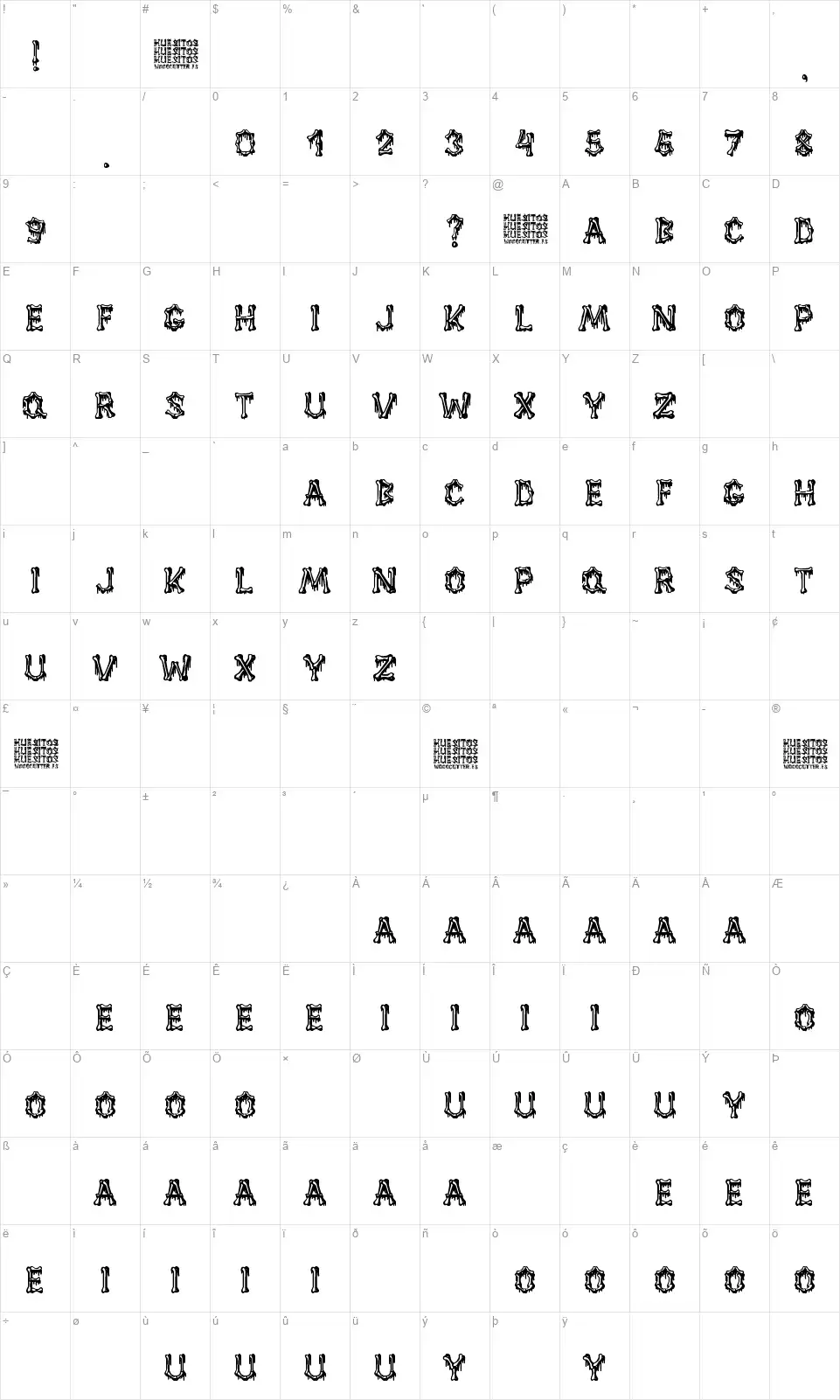 Huesitosfont character map