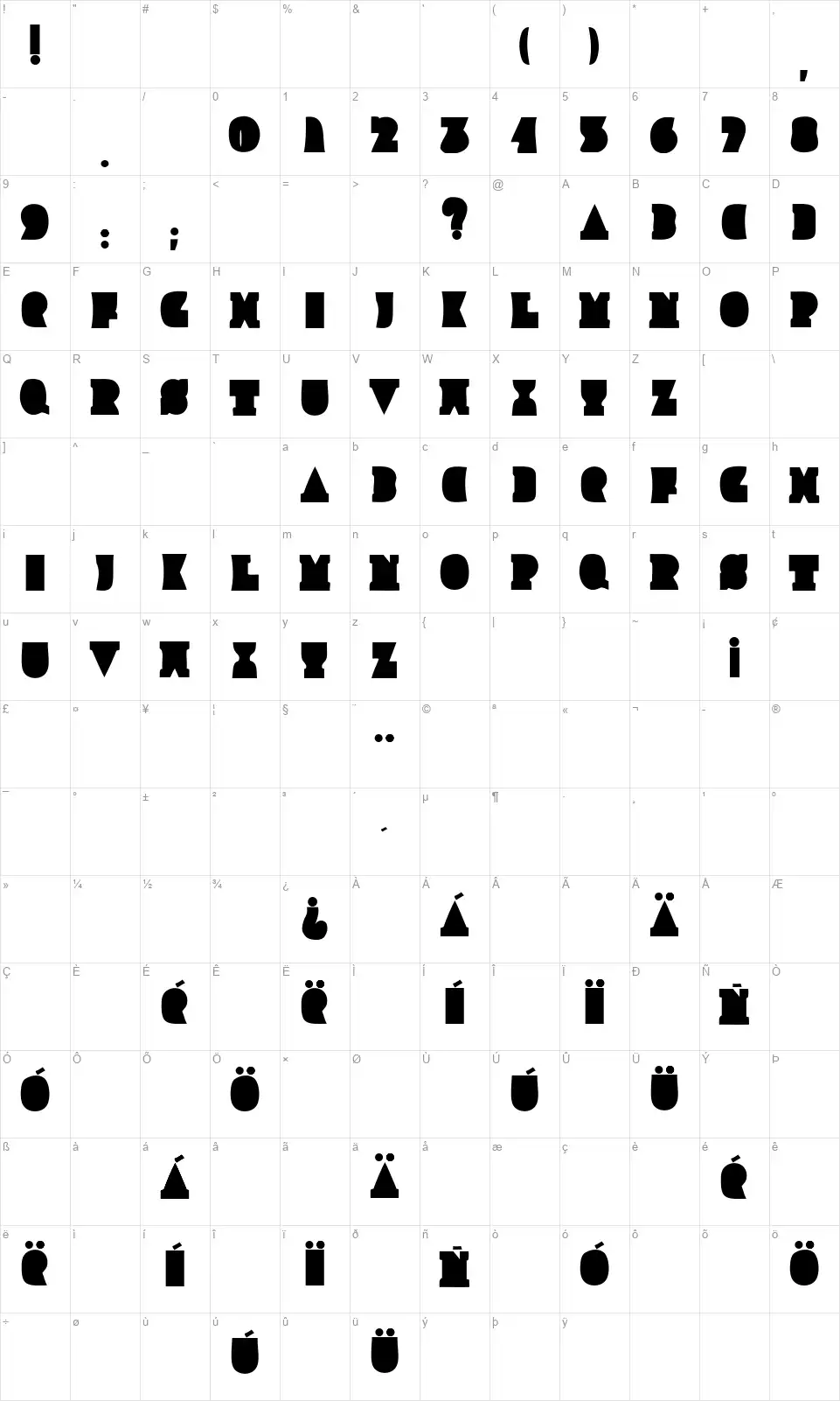 Improlijafont character map