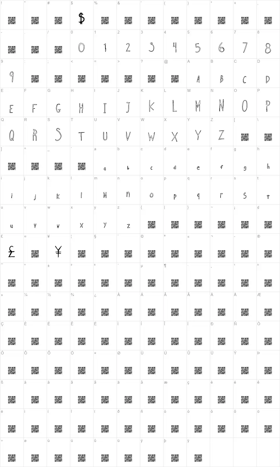 IndieSelloutfont character map