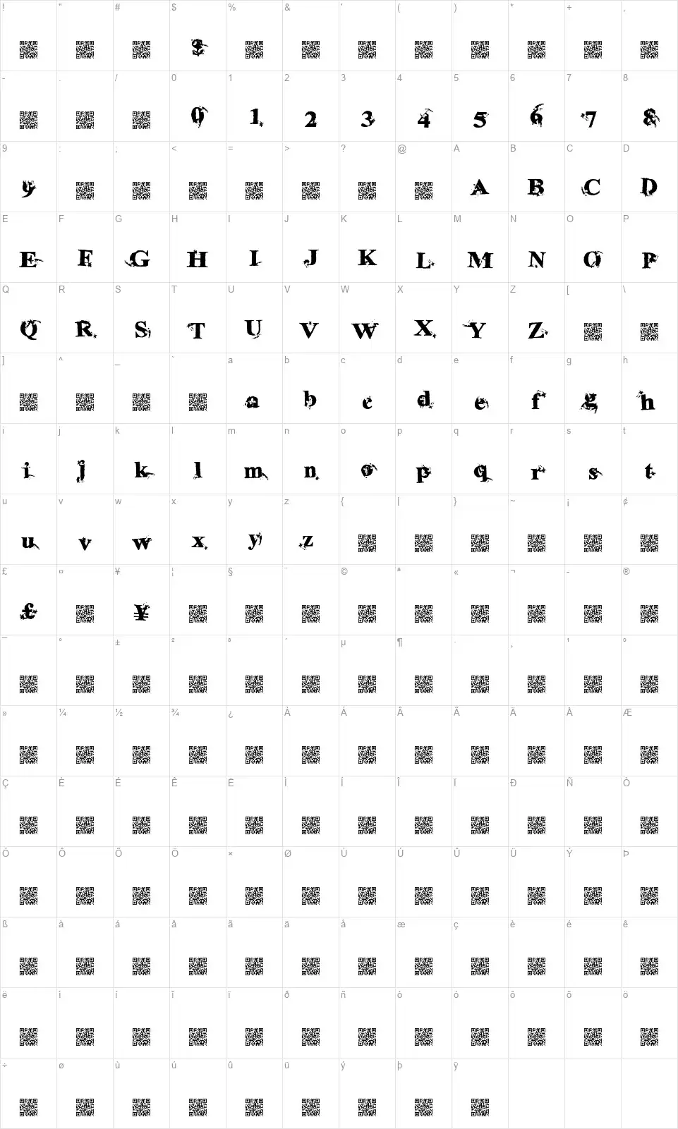 Ink Specialfont character map