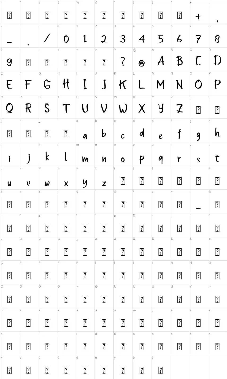 Insomenestfont character map