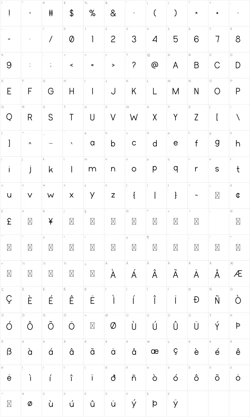 Inspiresfont character map