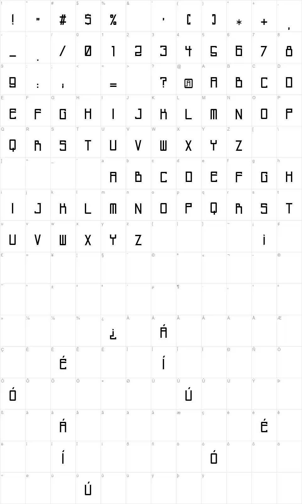 Invisble Cityfont character map