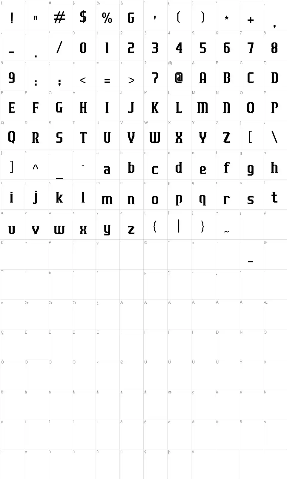 J-LOG Razor Edgefont character map