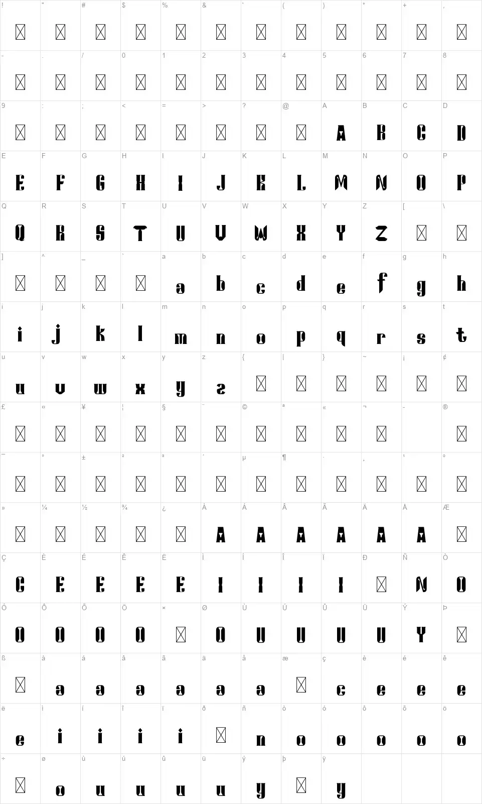 Jackelonfont character map