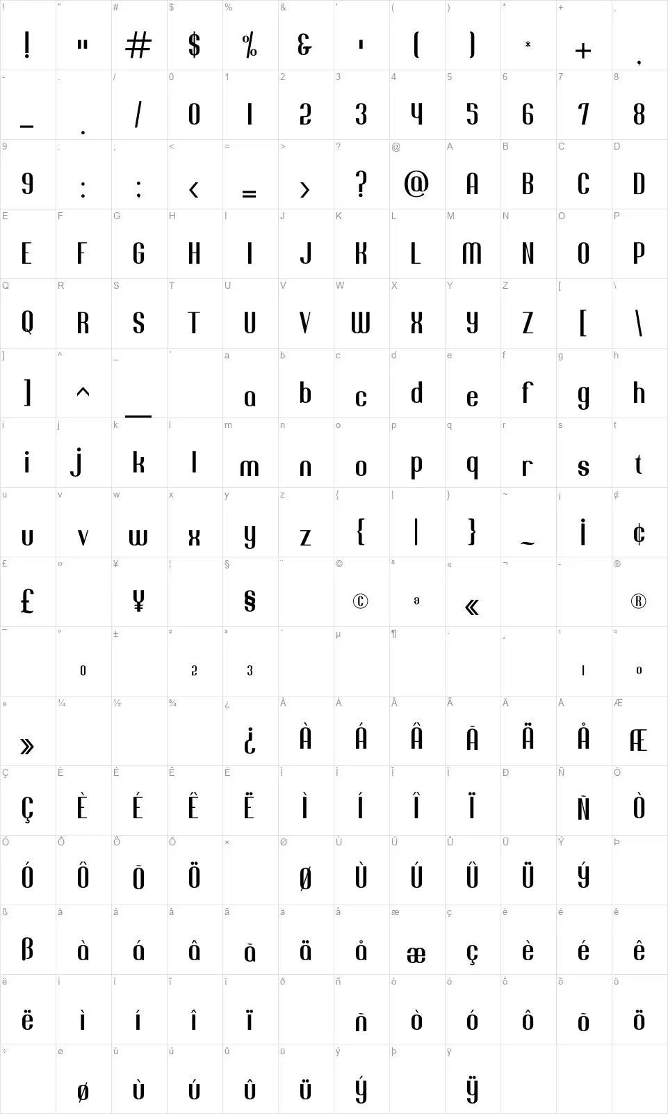 Jacob And Sonfont character map