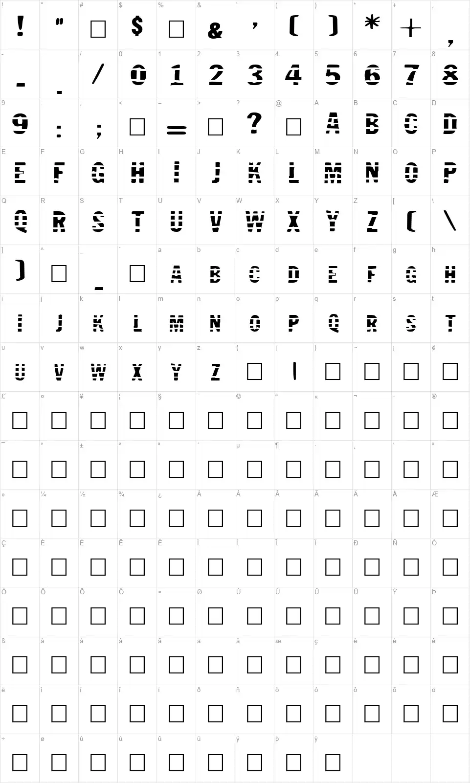 Jailbirdfont character map