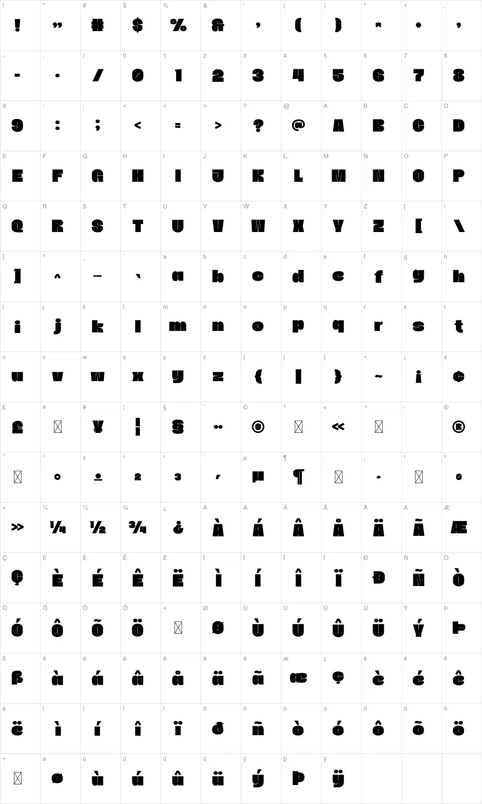 Jayen Mapa de caracteres Jayenfont character map