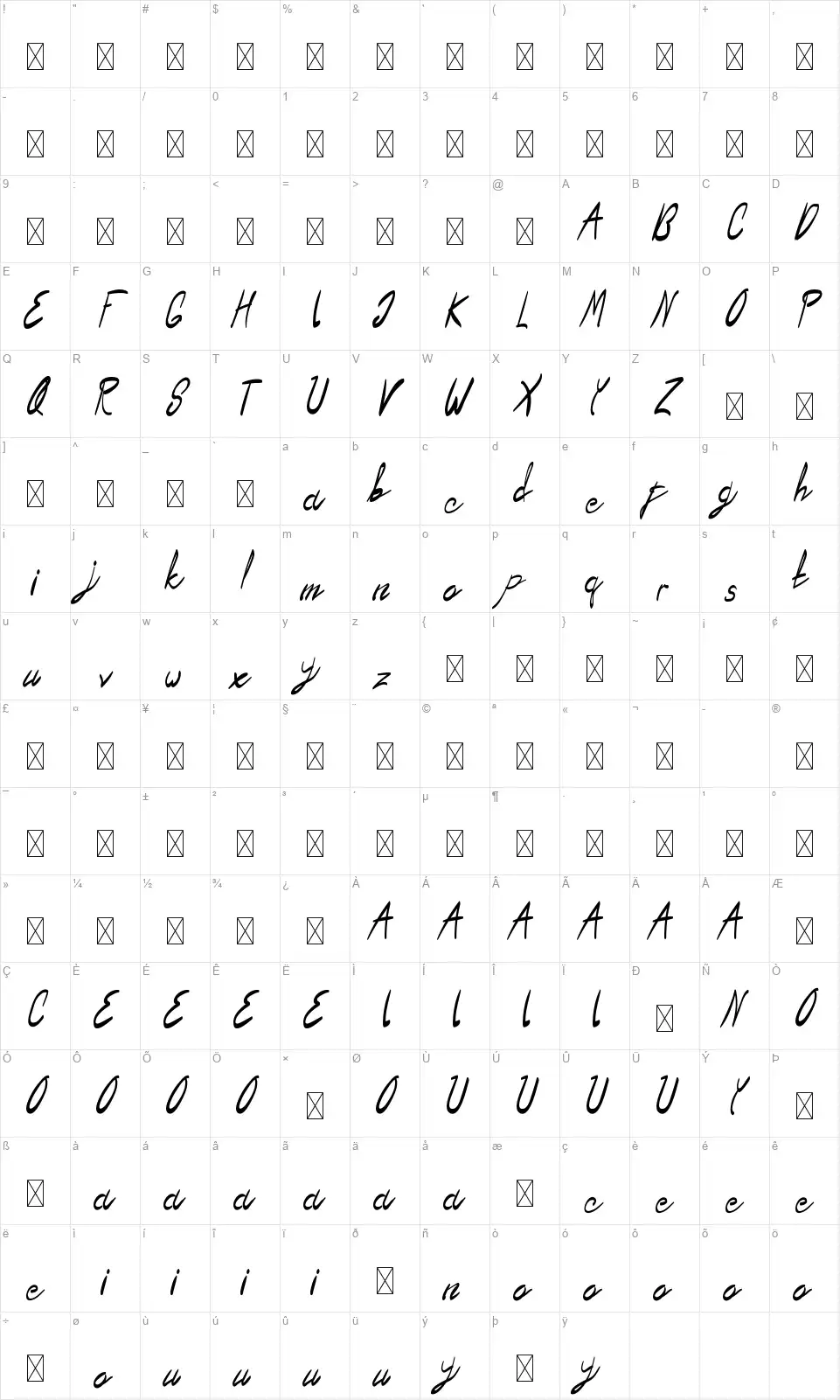 Jim Alistair Scriptfont character map