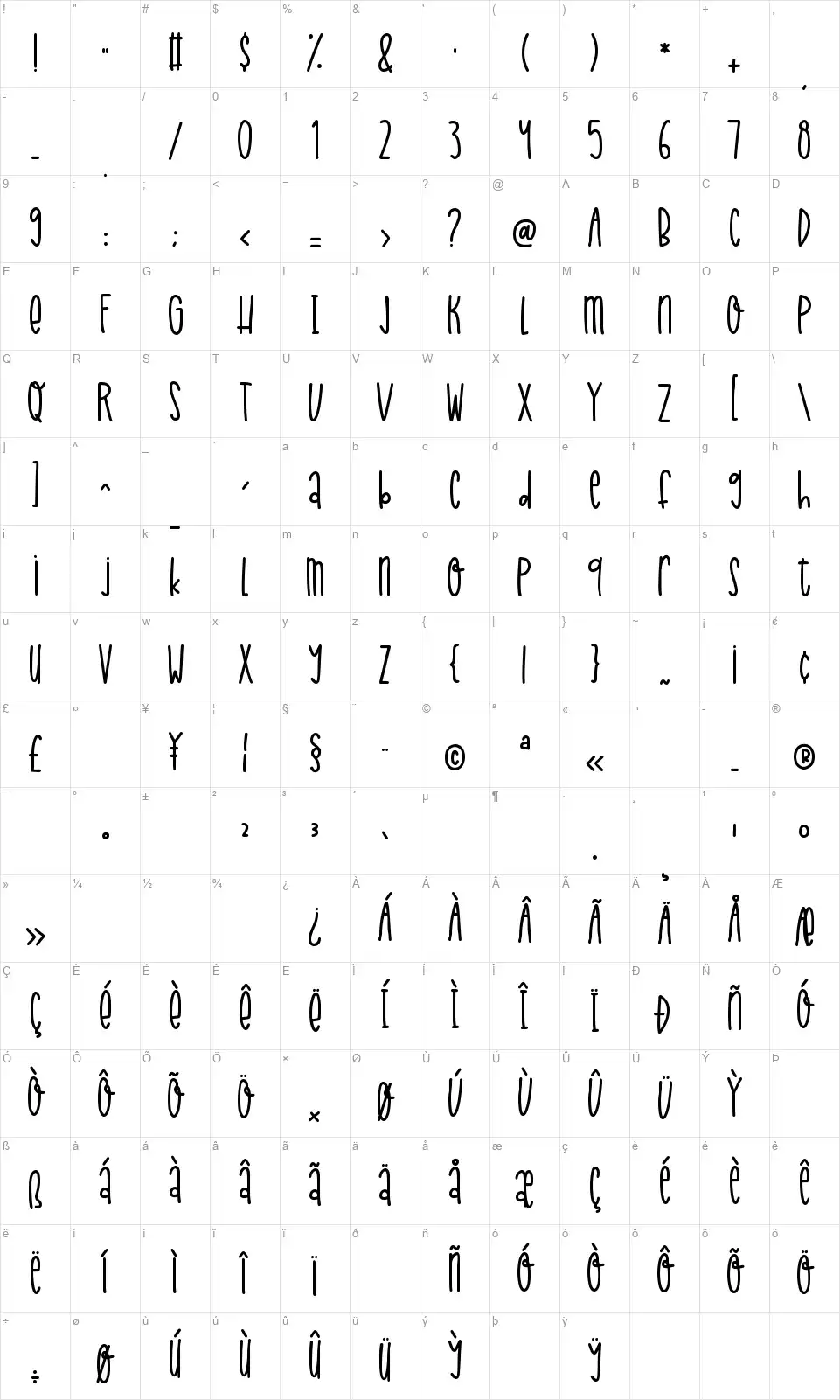 Jolly Dreamfont character map