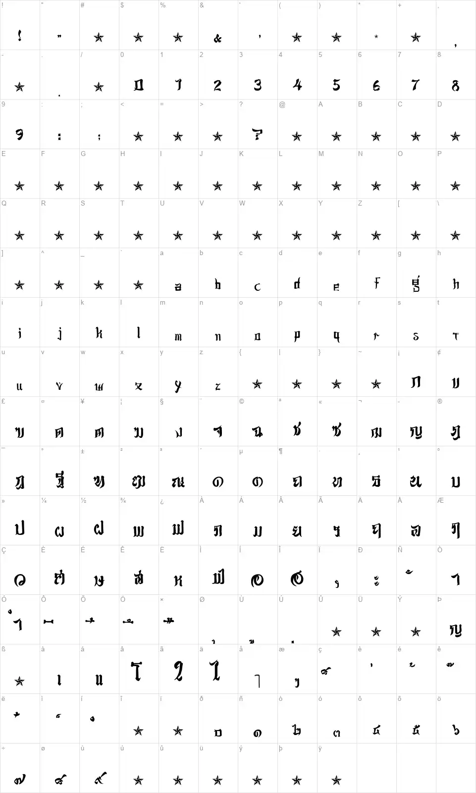 JSA Lovechinesefont character map
