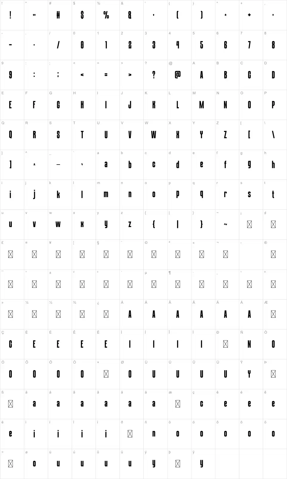 Judgerfont character map