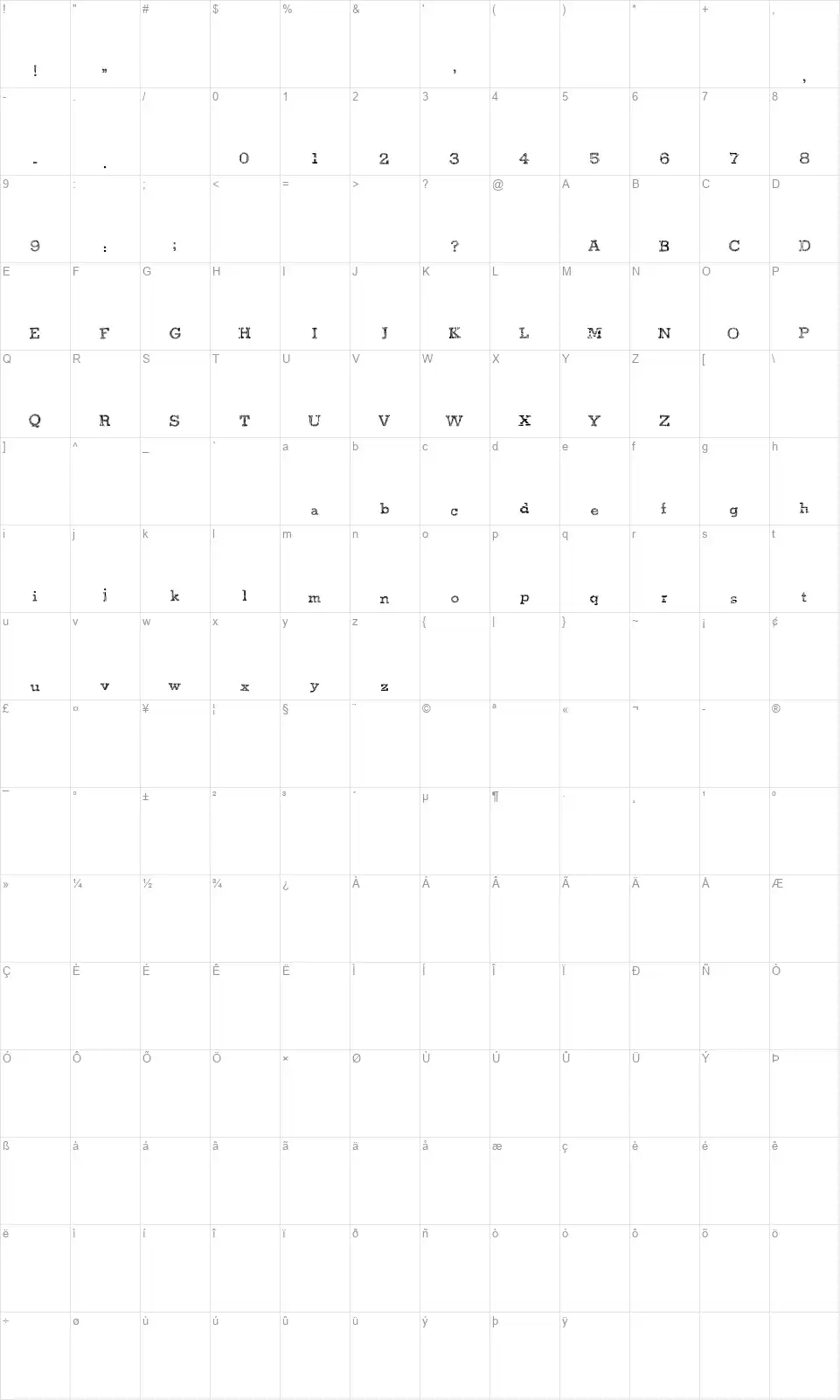 Juicy Boxesfont character map