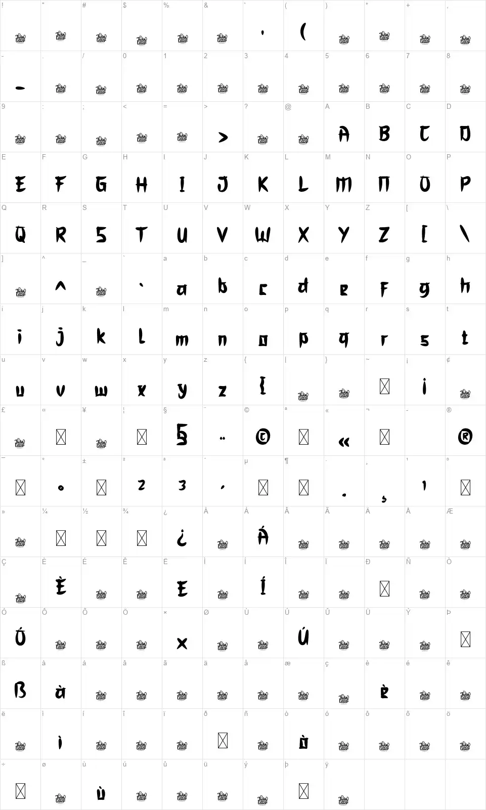 Jumikofont character map