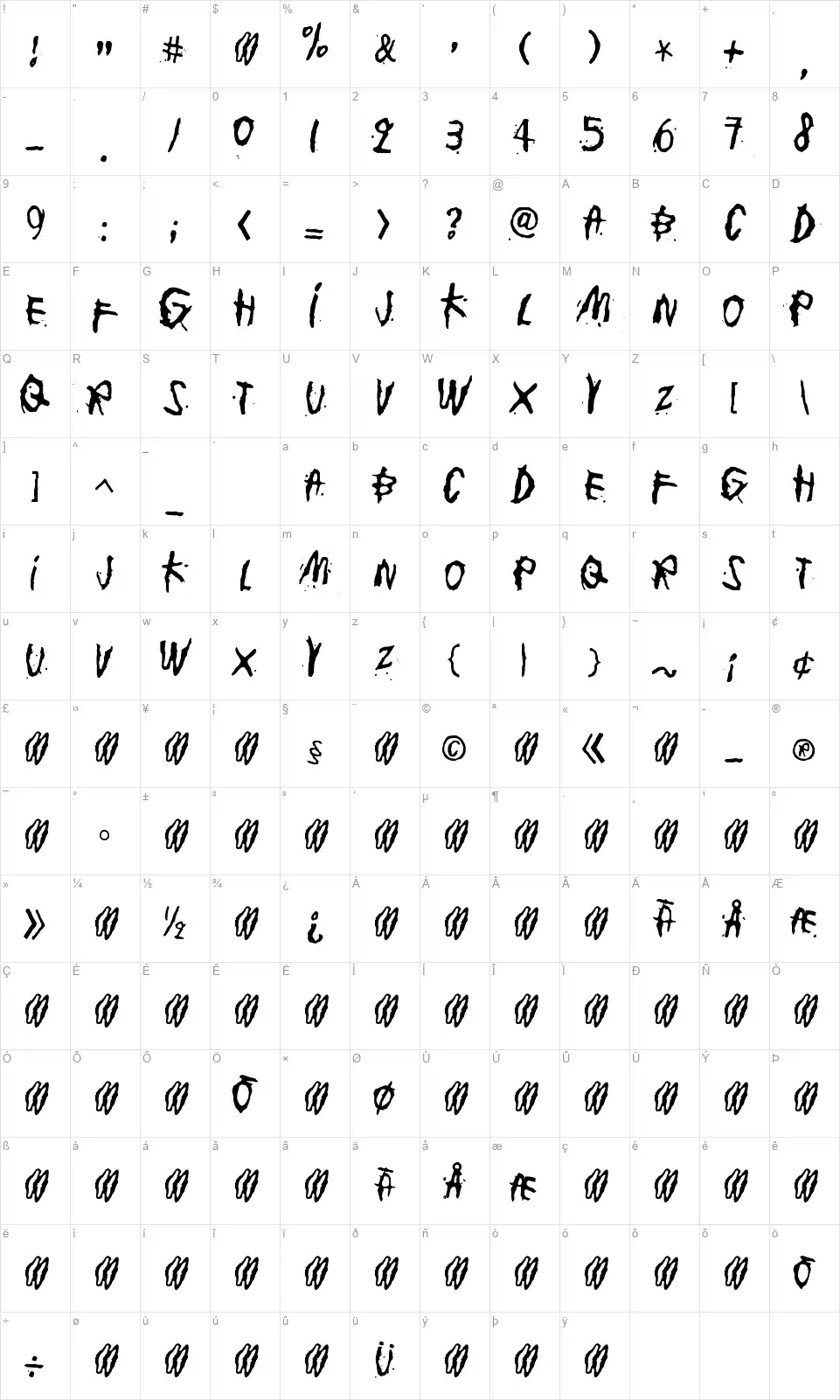 Junkohanhero Onefont character map