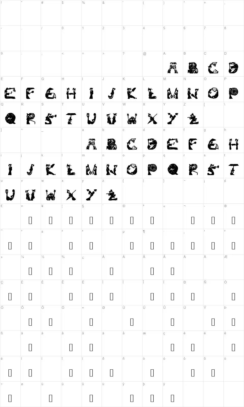 Kami-Geishafont character map