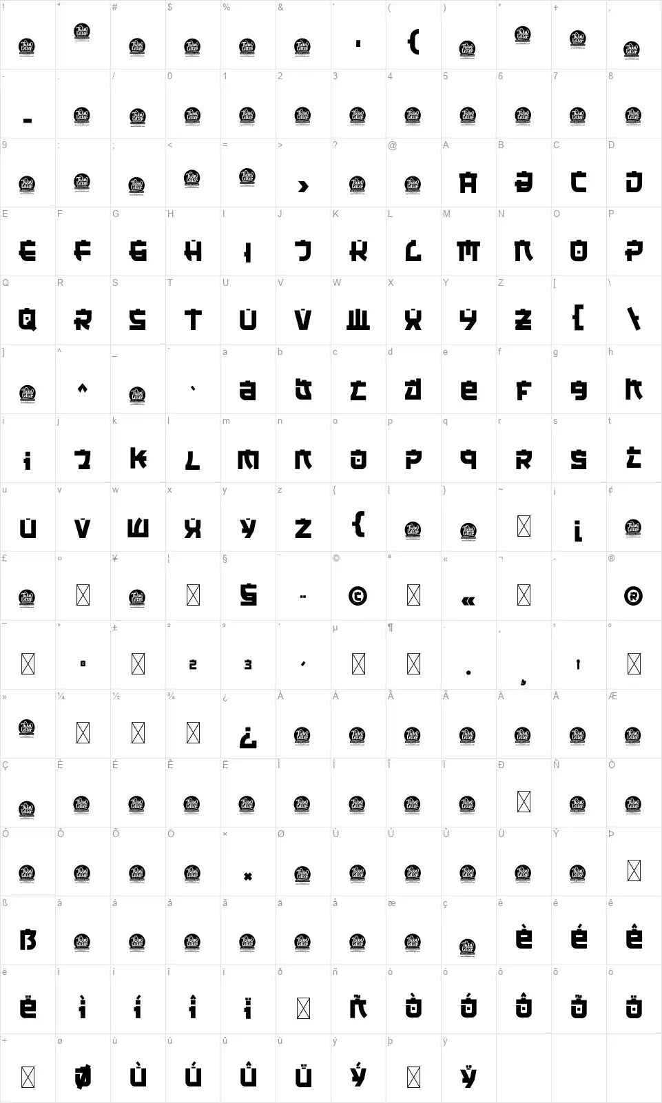 Kawarafont character map