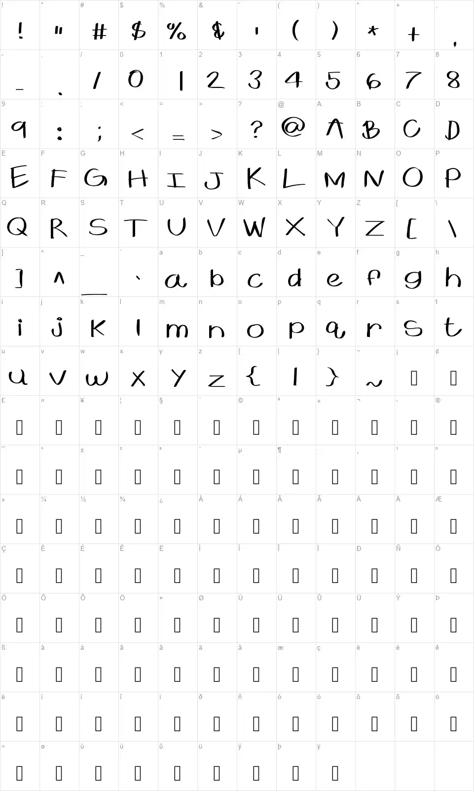 KB Expansivefont character map
