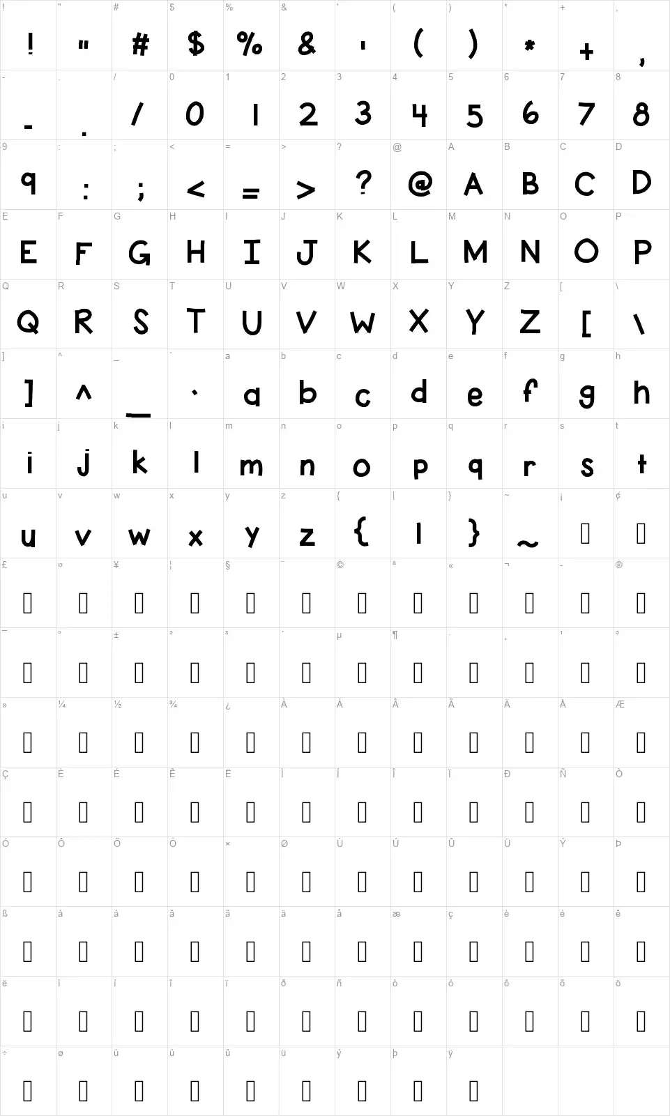 KB Pay The Ladyfont character map