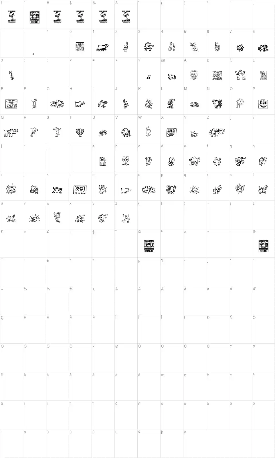 Keith Haringfont character map