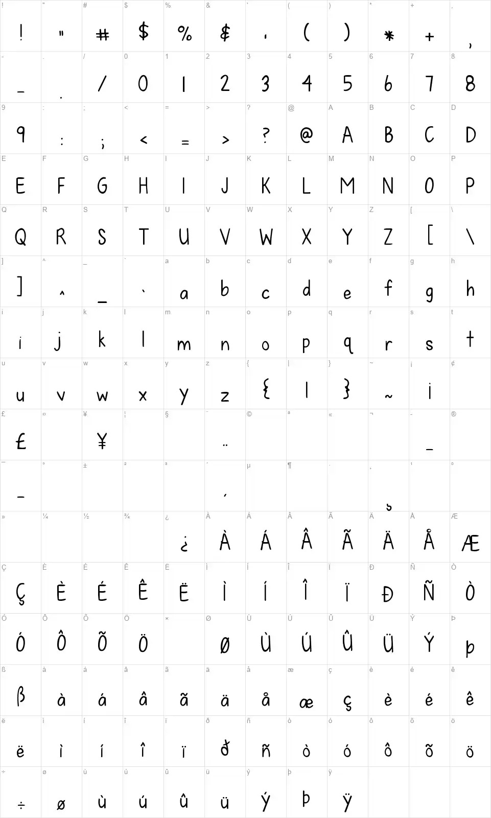 KG Fall For Youfont character map
