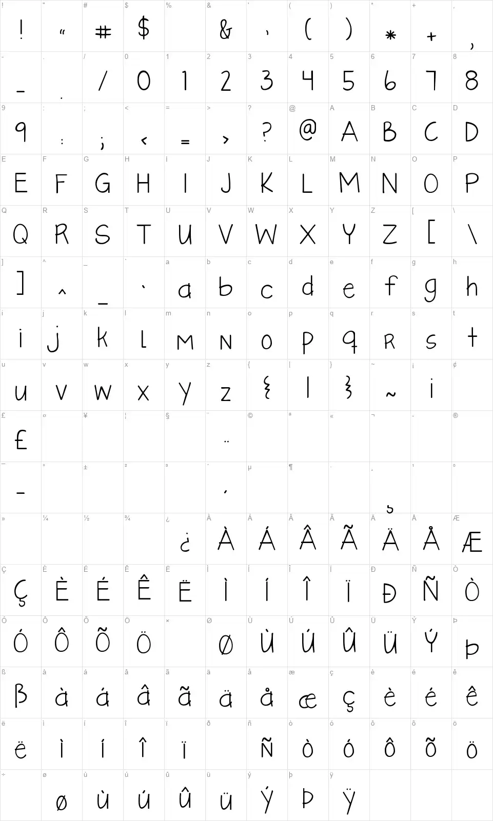 KG Like A Skyscraperfont character map