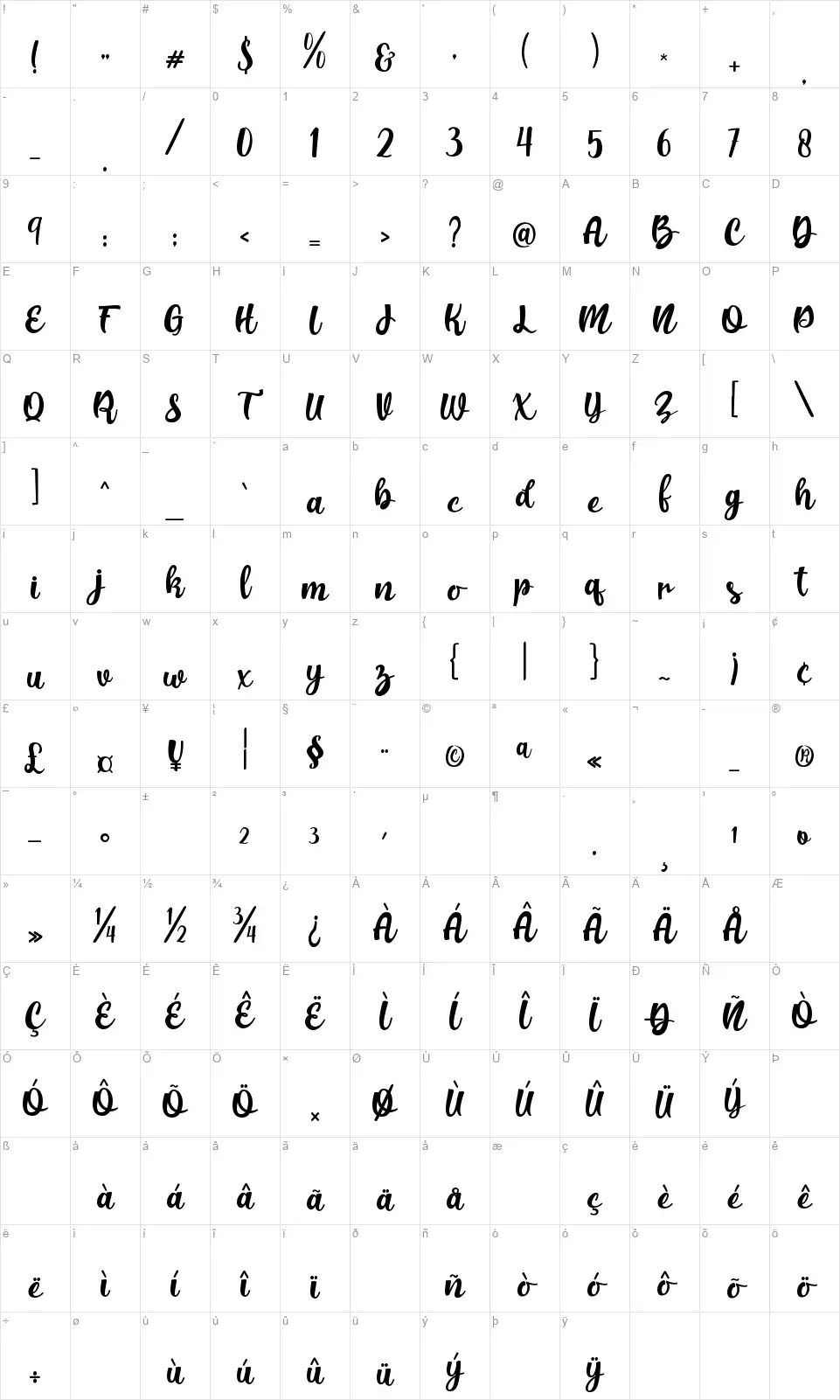 Khaleiyfafont character map