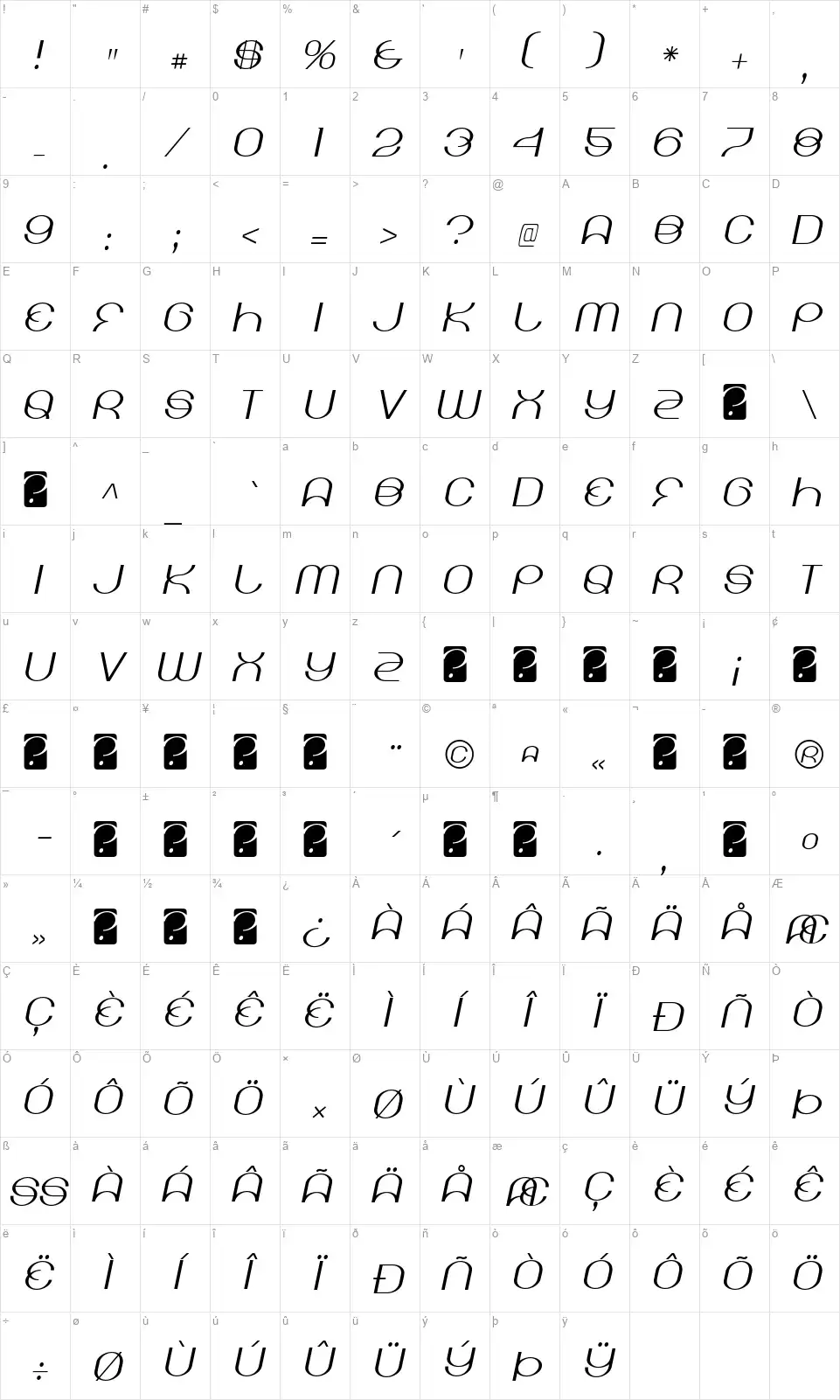 KickingLimos-Regularfont character map