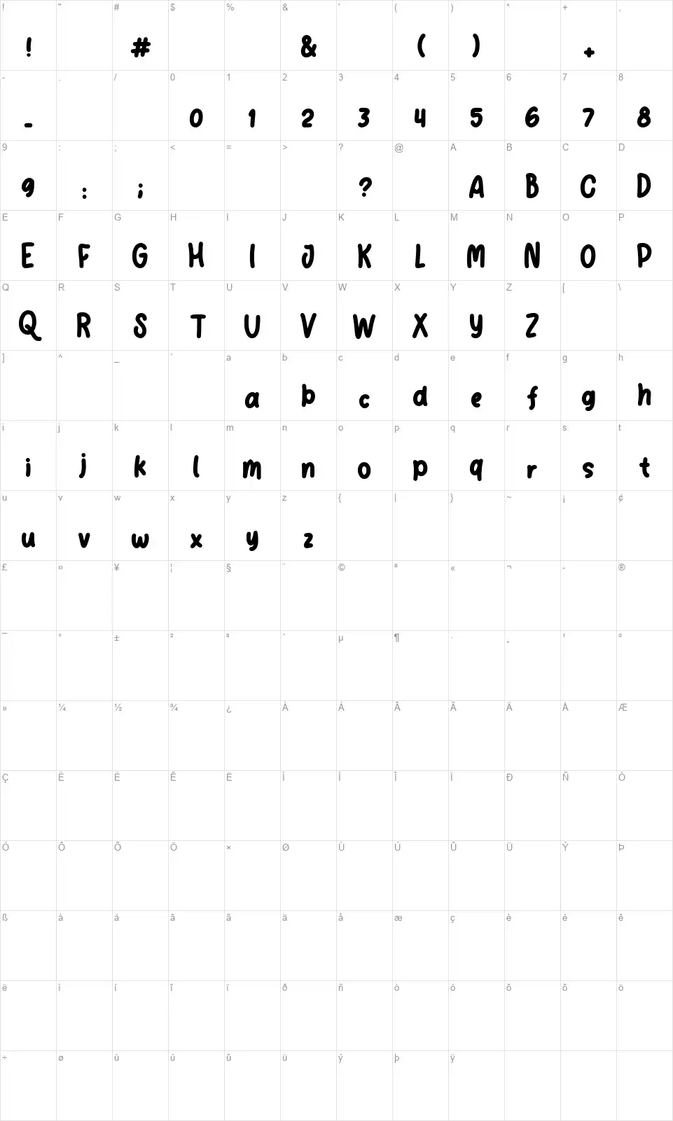 Kidos Parkfont character map