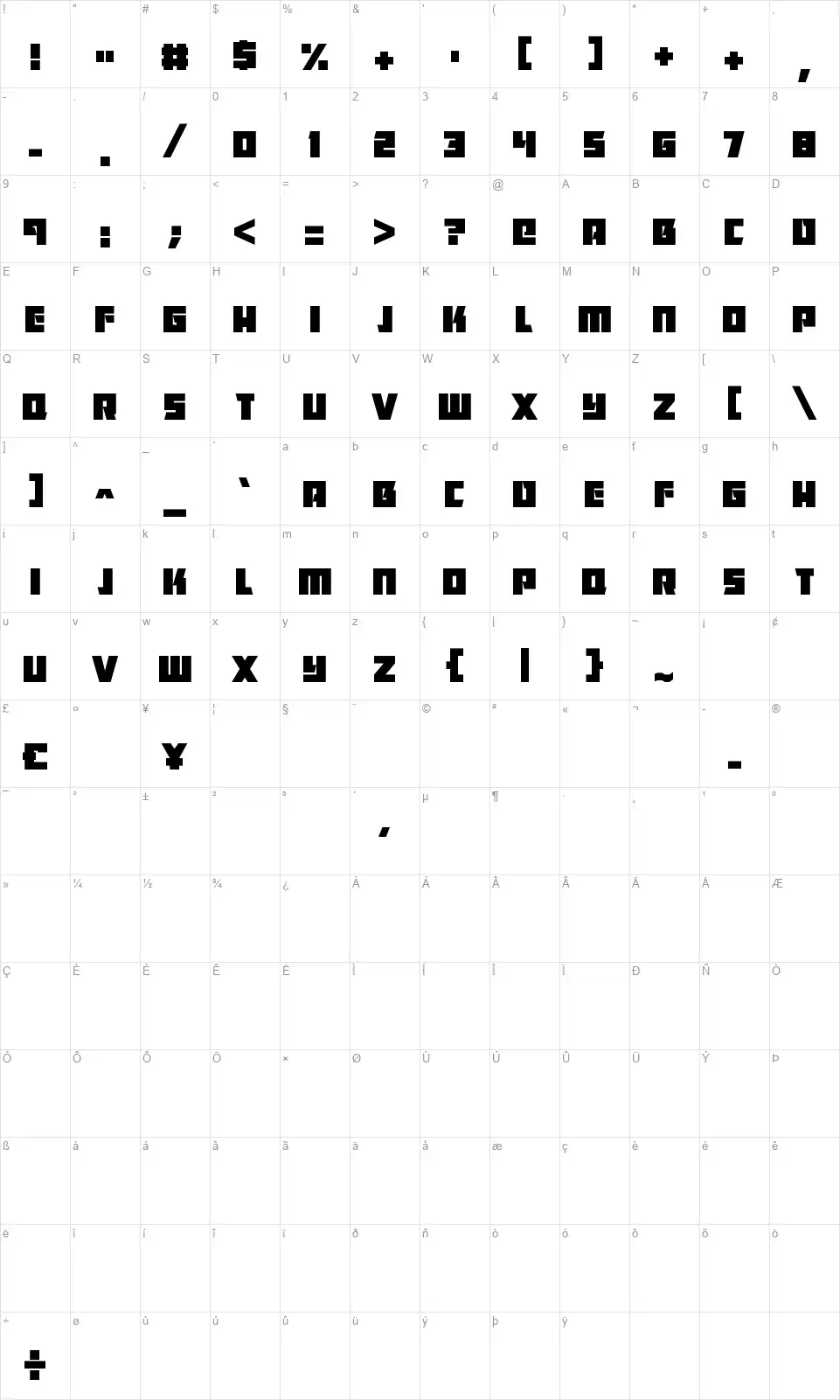 Killer Basslinefont character map
