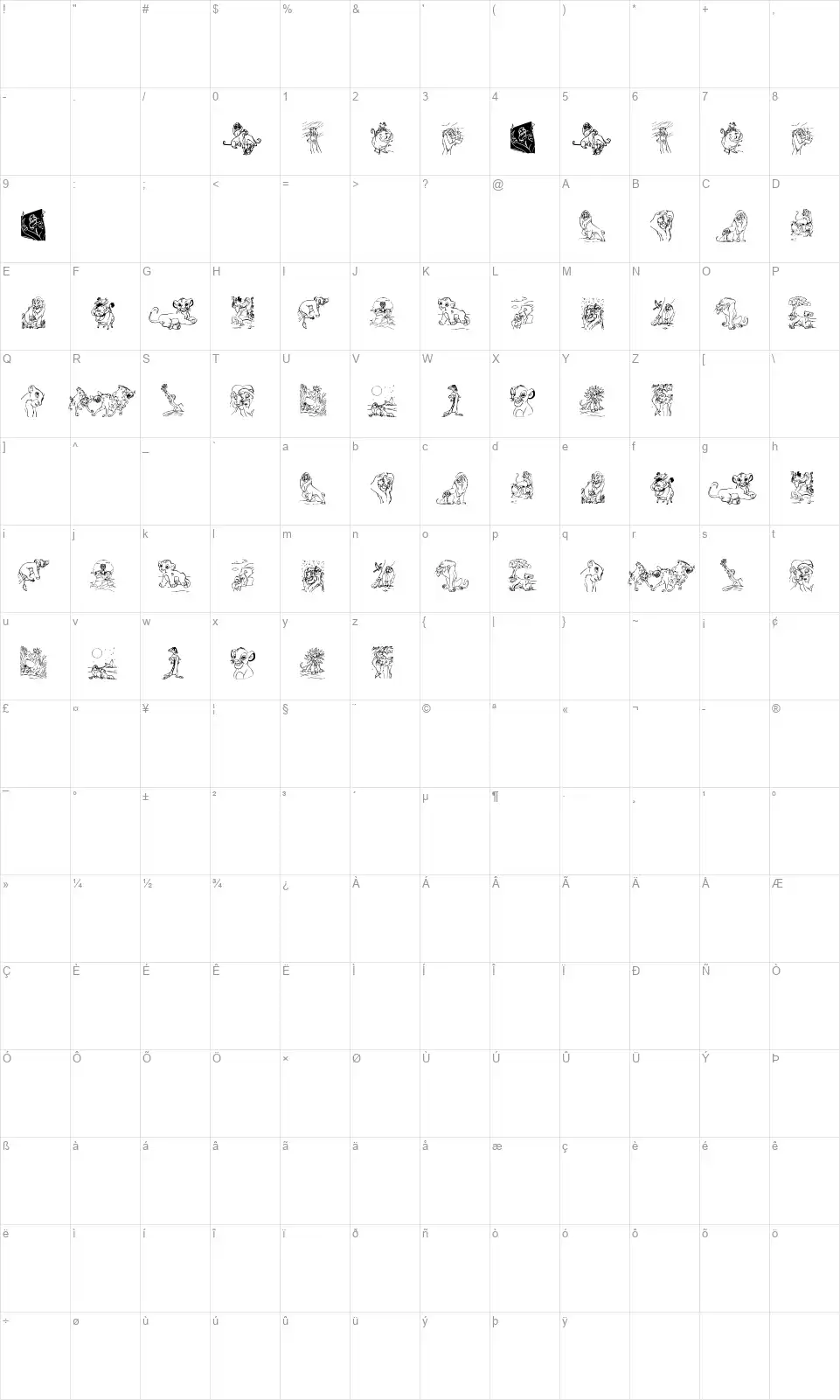 King Lionfont character map