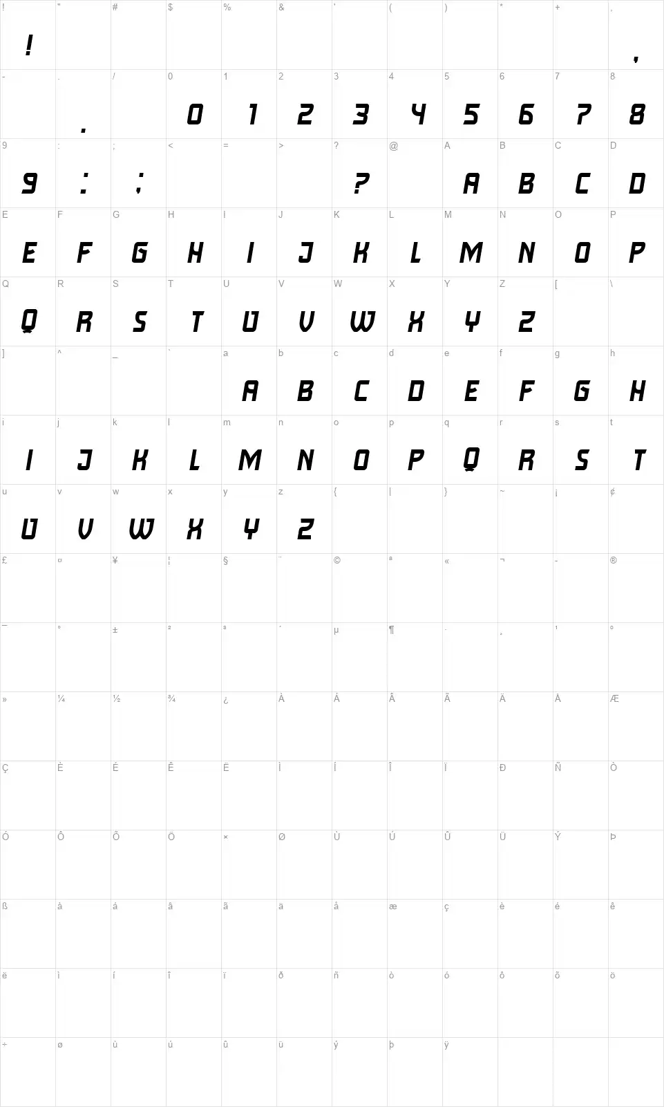 Knock Knockfont character map