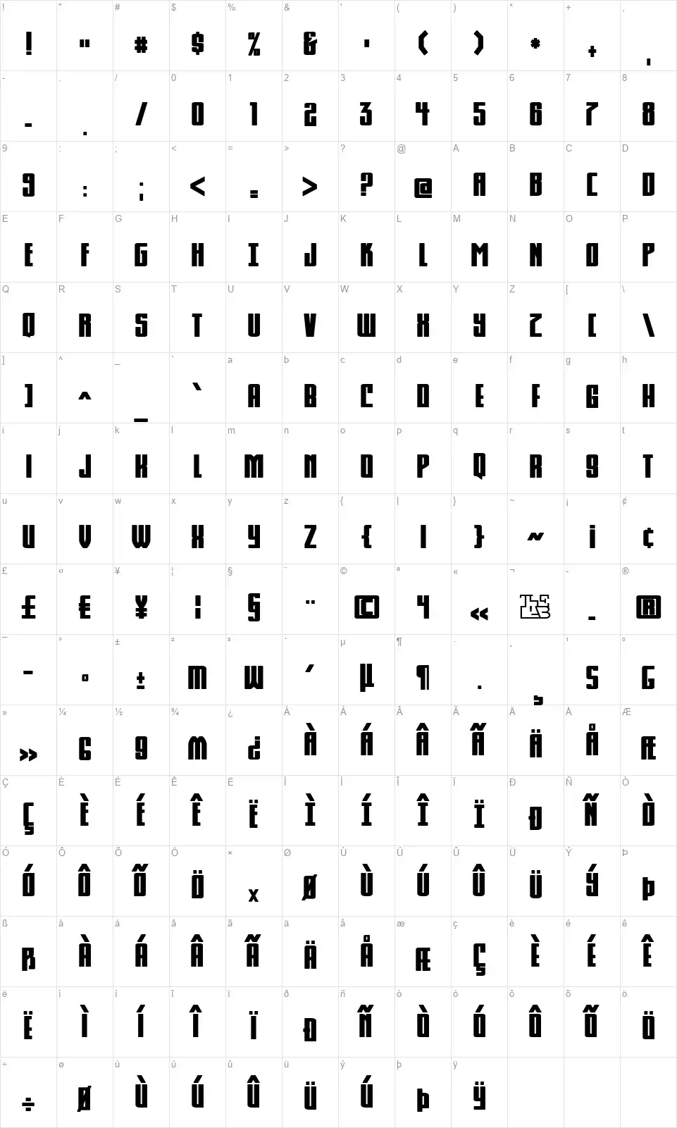 KomikaHunafont character map