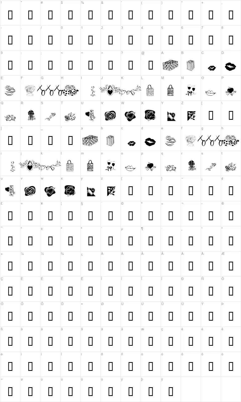 KR Be Mine Foreverfont character map
