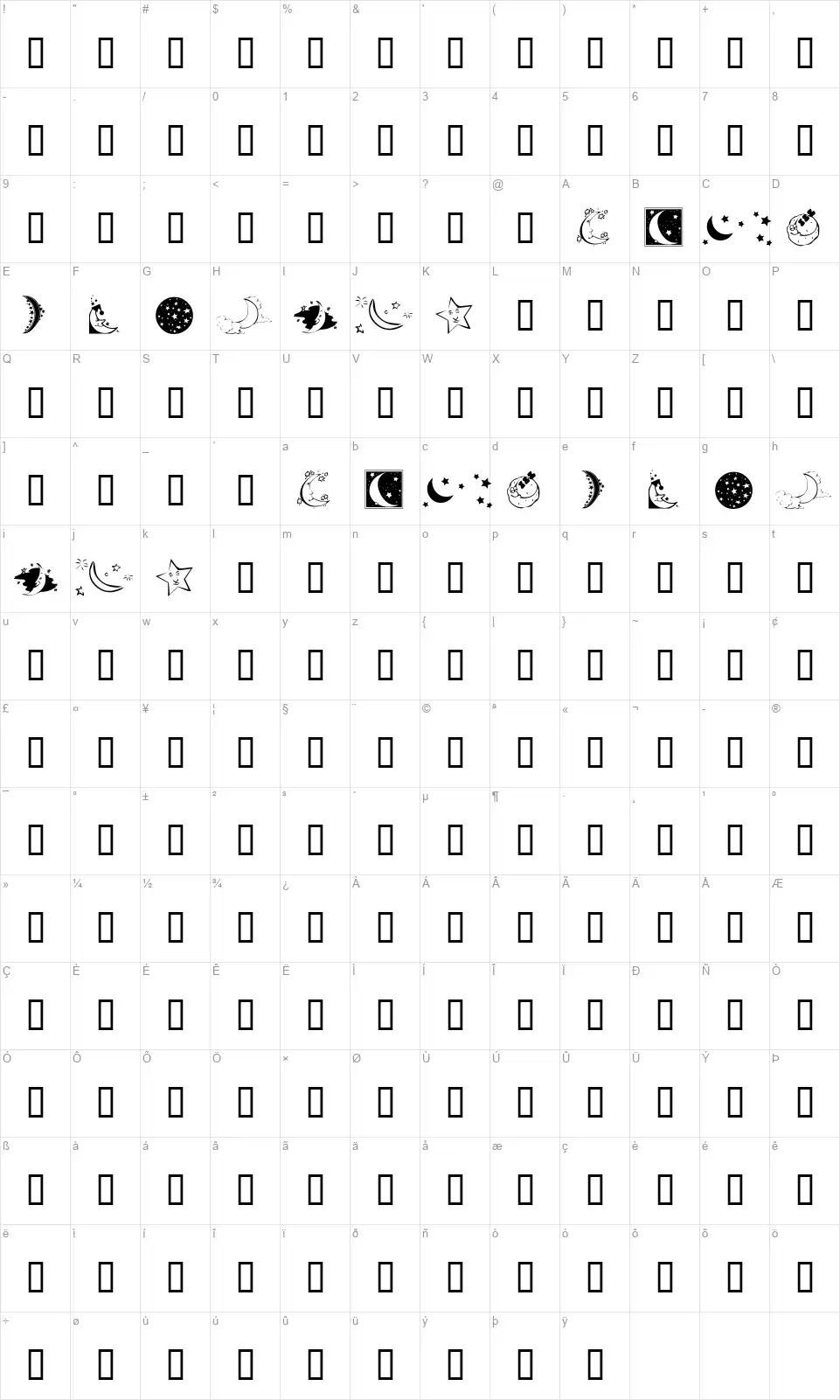 KR Starry Nightfont character map