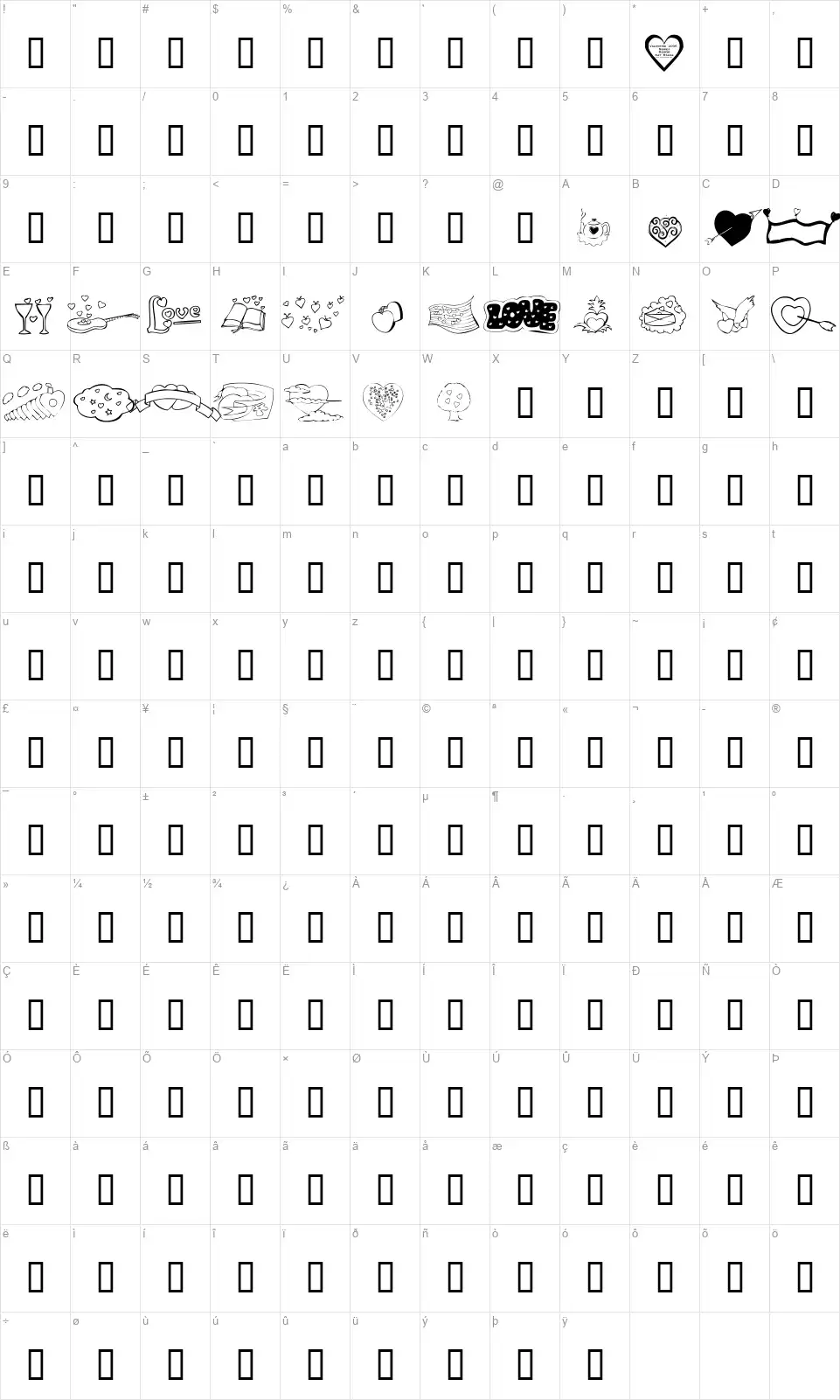 KR Valentines 2006 Fivefont character map