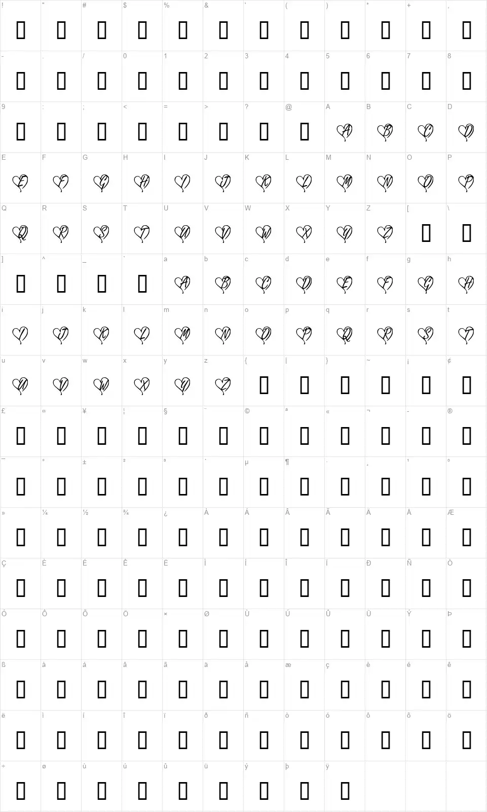 KR Yours Trulyfont character map