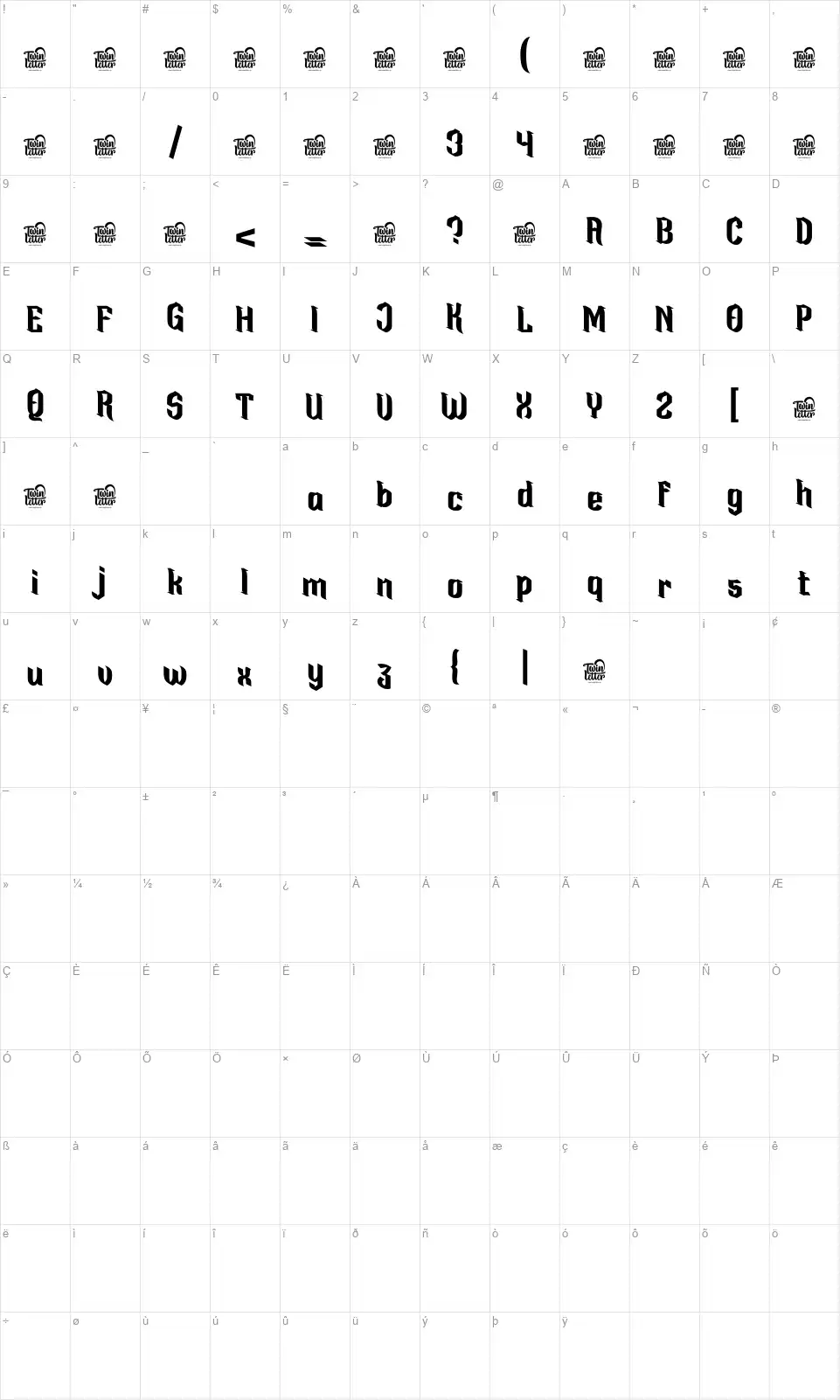 Krinahfont character map